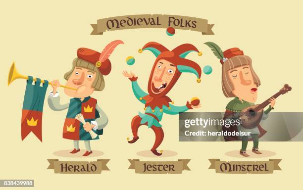 medieval characters set - herald trumpets stock illustrations