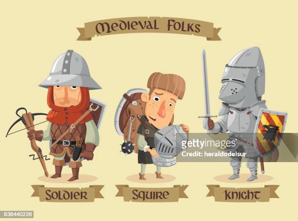 medieval characters set - suit of armour stock illustrations