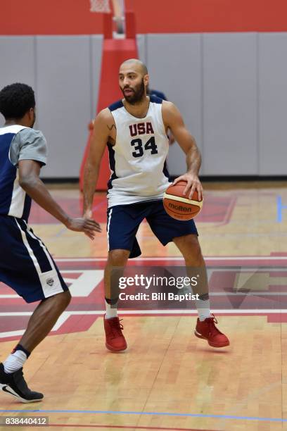 Kendall Marshall of the USA AmeriCup Team dribbles the ball during a training camp at the University of Houston in Houston, Texas on August 23, 2017....