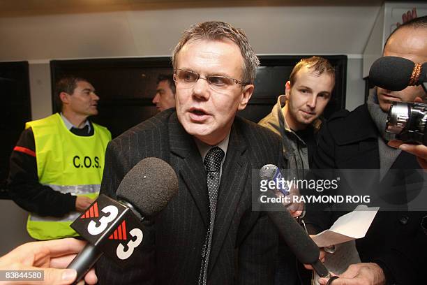 Pyrenees-Orientales region police prefecture general secretary Gilles Prieto answers journalists after a Air New Zealand airbus A320 plane crashed...
