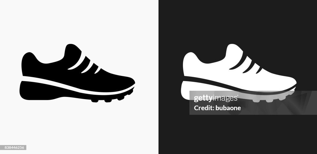 Sneakers Icon on Black and White Vector Backgrounds