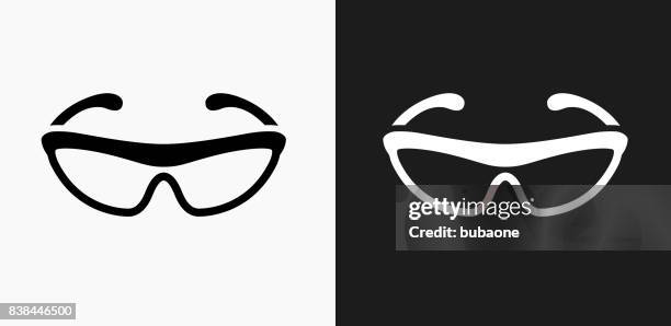 cycling sunglasses icon on black and white vector backgrounds - round eyeglasses clip art stock illustrations