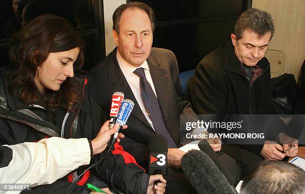 French prefet Herve Bousige and prosecutor Dominique Alzeari answer to journalists' questions after a Air New Zealand airbus A320 plane crashed on...