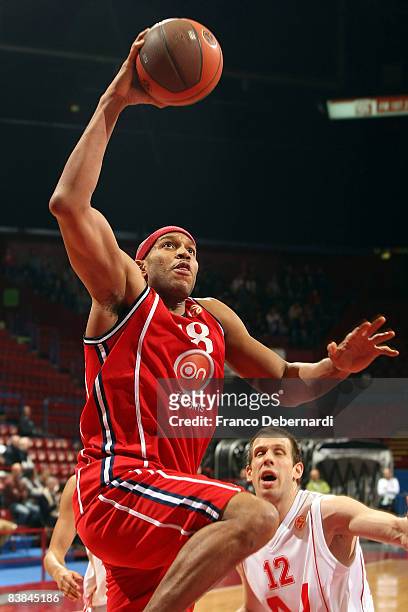 Lonny Baxter, #18 of Panionios On Telecoms competes with Richard Mason Rocca, #12 of AJ Milano during the Euroleague Basketball Game 5 match between...