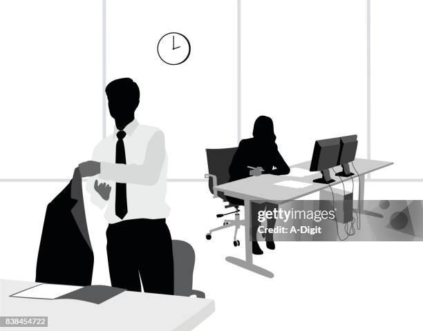 hard day at work exhausted - gray coat stock illustrations