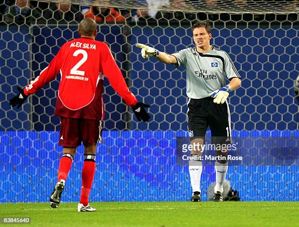Frank Rost, goalkeeper of Hamburg argues with Alex Silva of Hamburg during the UEFA Cup Group F match between Hamburger SV and Ajax Amsterdam at the...