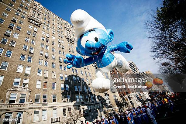 Smurf float seen at the 82nd Annual Macy's Thanksgiving Day Parade on the streets of Manhattan on November 27, 2008 in New York City.