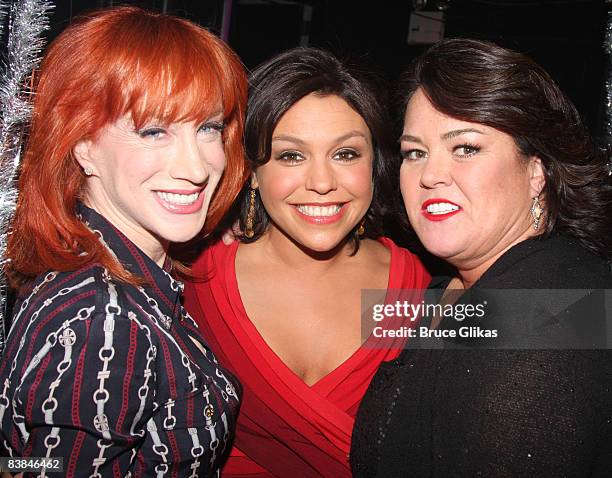 Kathy Griffin, Rachel Ray and Rosie O'Donnell pose backstage at NBC presents "Rosie Live" variety show at the Little Shubert Theatre on November 26,...