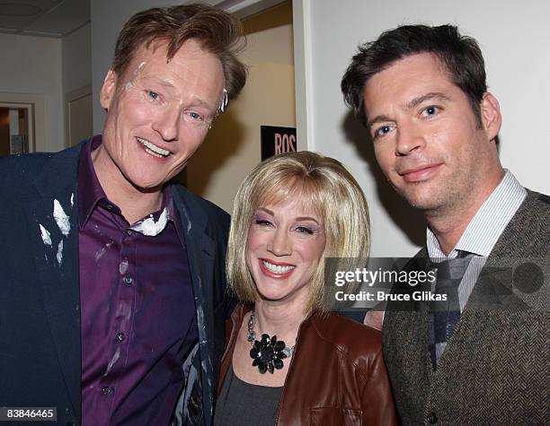 Conan O'Brien, Kathy Griffin and Harry Connick Jr. Pose backstage at NBC presents "Rosie Live" variety show at the Little Shubert Theatre on November...