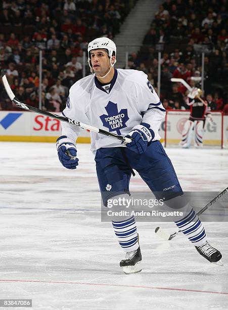 Andre Deveaux of the Toronto Maple Leafs skates in his first career NHL game against the Ottawa Senators at Scotiabank Place November 27, 2008 in...