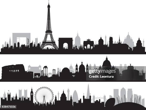 paris, rome, and london, all buildings are complete and moveable. - europe landmark stock illustrations