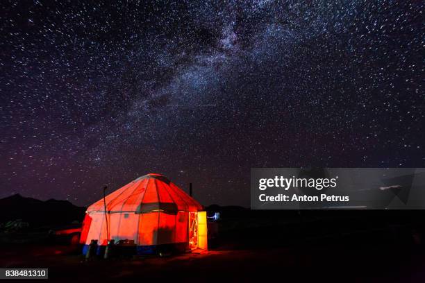 milky way over the yurt. kyrgyzstan, son-kul lake - yurt stock pictures, royalty-free photos & images