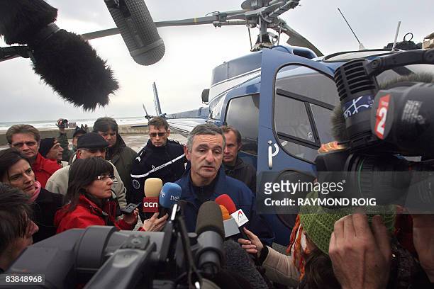 Phillipe guichard, major in the French gendarmerie, answers journalists, on November 28 in Perpignan southern France, after an Air New Zealand airbus...