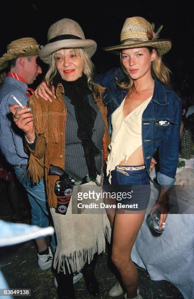 Anita Pallenberg and Kate Moss at Ronnie Wood's 50th birthday party in Kingston upon Thames, London, 31st May 1997. The theme of the party is the...
