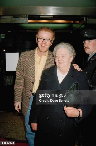 Presenter Chris Evans with his mother at the after-party for 'Richard III' at the Waldorf Hotel in London, 23rd April 1996.