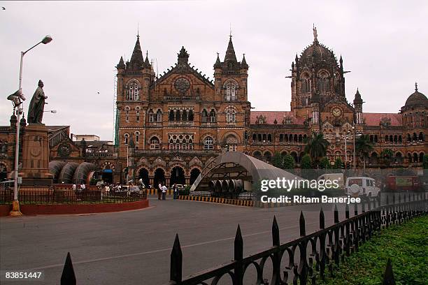 Police and military stand outside the Chatrapati Shivaji Terminus on November 28, 2008 in Mumbai, India. Following terrorist attacks on three...