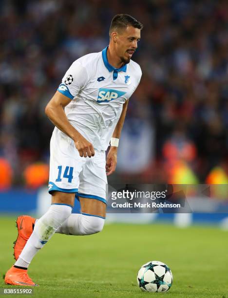 Sandro Wagner of Liverpool during the UEFA Champions League Qualifying Play-Offs round second leg match between Liverpool FC and 1899 Hoffenheim at...