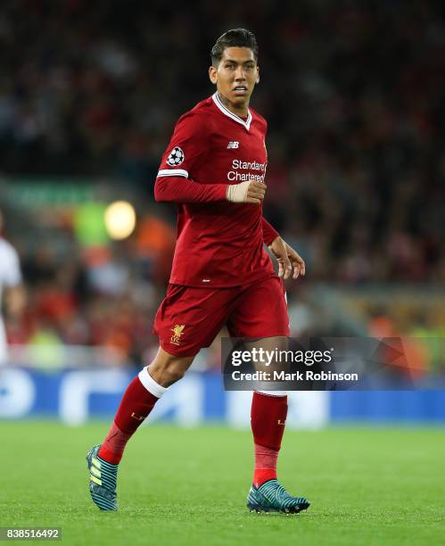 Roberto Firmino of Liverpool during the UEFA Champions League Qualifying Play-Offs round second leg match between Liverpool FC and 1899 Hoffenheim at...