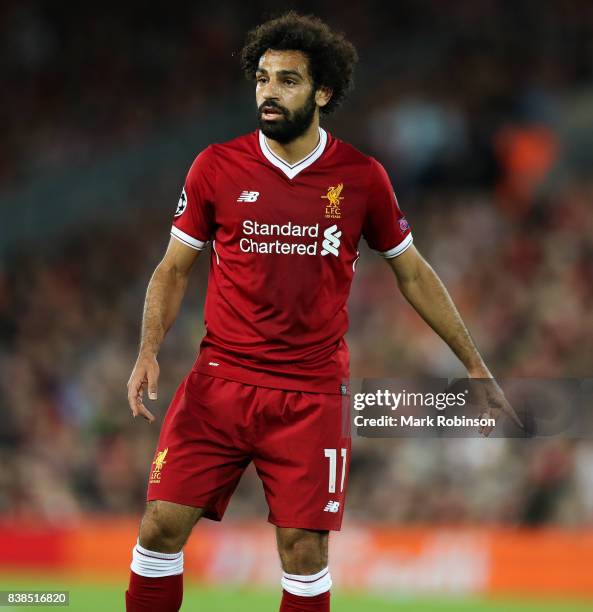 Mohamed Salah of Liverpool during the UEFA Champions League Qualifying Play-Offs round second leg match between Liverpool FC and 1899 Hoffenheim at...