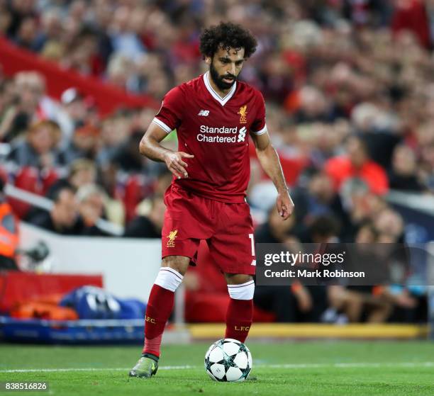 Mohamed Salah of Liverpool during the UEFA Champions League Qualifying Play-Offs round second leg match between Liverpool FC and 1899 Hoffenheim at...