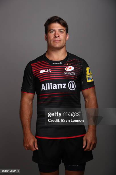 Schalk Brits of Saracens poses during a photocall at Allianz Park on August 21, 2017 in Barnet, England.