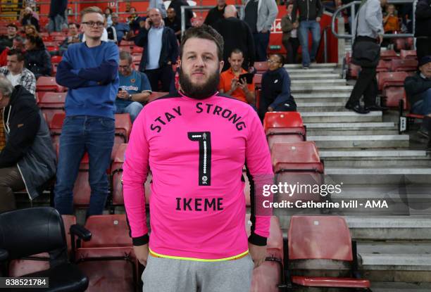 Wolverhampton Wanderers fan with a shirt staying stay strong Carl Ikeme during the Carabao Cup Second Round match between Southampton and...