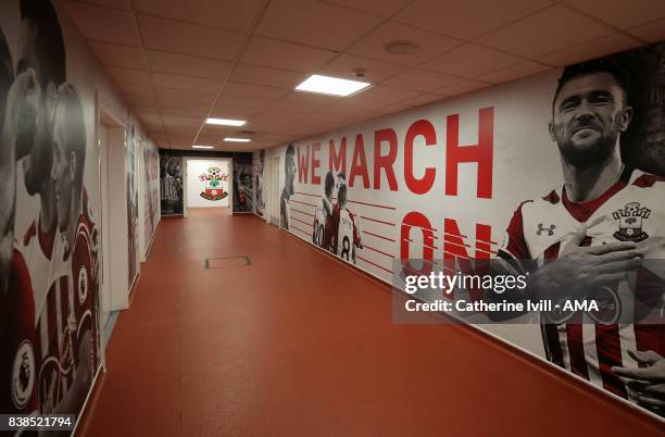 General view inside the tunnel before the Carabao Cup Second Round match between Southampton and Wolverhampton Wanderers at St Mary's Stadium on...