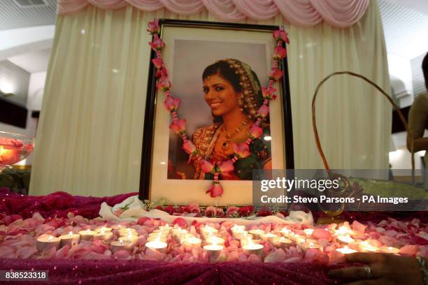 Candles are lit in memory of Anni Dewani at the Shree Kadwa Patidar Samaj in Harrow, to mark her murder one year ago whilst on honeymoon in Cape...