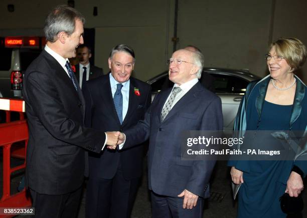 New President of Ireland Michael D Higgins with his wife Sabina, are welcomed to Londonderry by Northern Ireland Secretary Owen Paterson and Don...