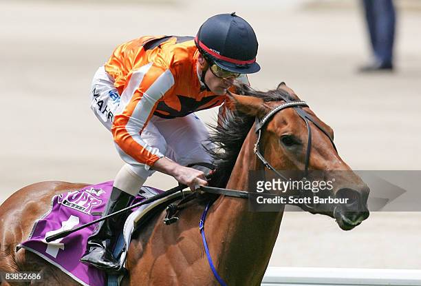 Mark Zahra rides Emma Princess to win race 2 Half Price Membership Plate during the Moonee Valley Racing Club Christmas at the Valley meeting held at...