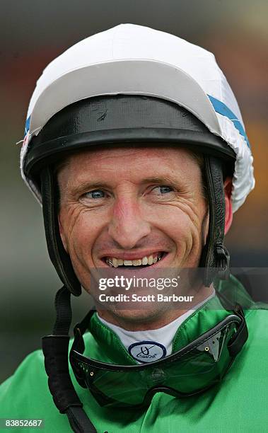 Matthew Allen smiles after riding Kwassa Kwassa to win race 1 Junior Jocks Christmas Party Plate during the Moonee Valley Racing Club Christmas at...