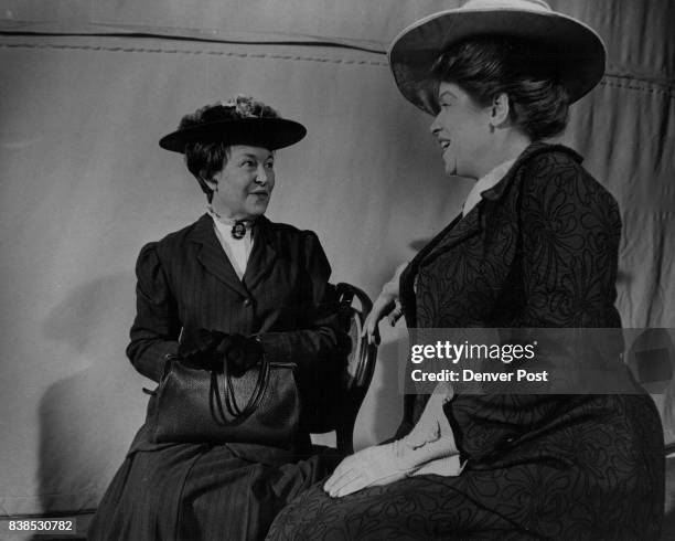 Gwendolyn Van Derbur, left, as Mama, trades some of her famous recipes in exchange for some literary help for her daughter from the famous authoress,...