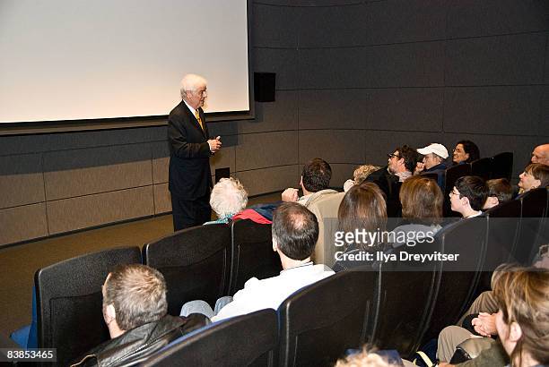 Acclaimed journalist Nick Clooney speaks with guests about his career in the media during the screening of "Moments That Changed Us: Steve Wozniak"...