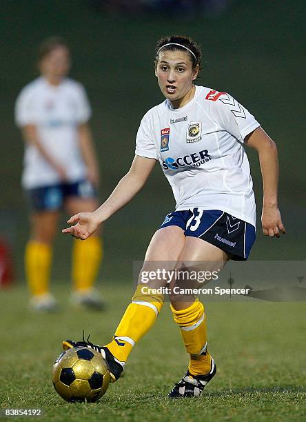 Trudy Camilleri of the Mariners kicks ahead during the round six W-League match between the Central Coast Mariners and the Newcastle Jets at...