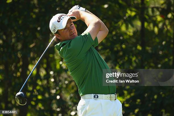 Graeme McDowell of Ireland in action during round Three of the Omega Mission Hills World Cup at the Mission Hills Resort on November 29, 2008 in...