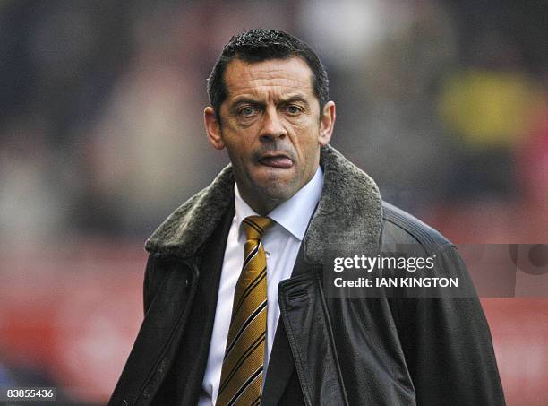 Hull City's Manager Phil Brown grimaces before kick off against Stoke City during a Premier League football match at the Britannia Stadium on...