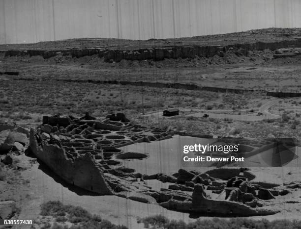The stone ruins of Pueblo Bonito - world's largest apartment house before 1887 - stand as a silent reminder of a civilization that failed largely...