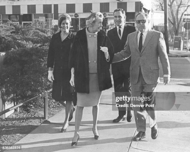 Foursome Arrives for Monday Wedding Arriving for wedding of Miss Nancy Sayre Nicola and Michael Warren Lubchenco are, foreground, Dr. And Mrs. Gordon...