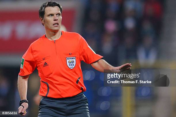 Referee Michael Weiner reacts during the Bundesliga match between 1899 Hoffenheim and Arminia Bielefeld at the Carl-Benz stadium on November 29, 2008...