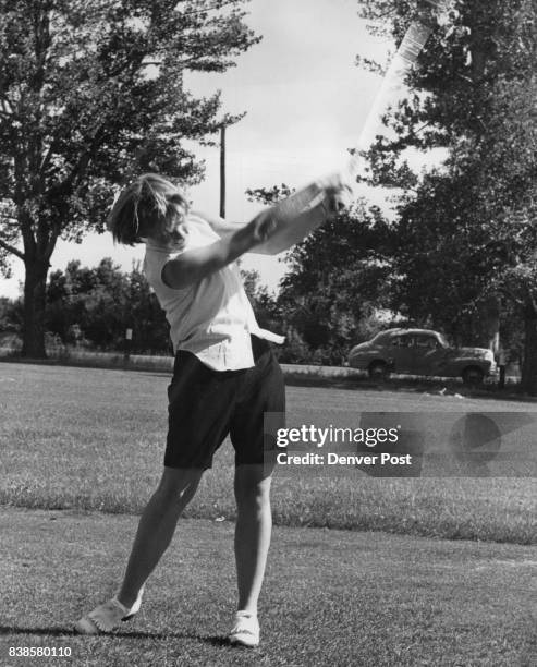 Hardwick, Sally spts. File 5p Golfers Women 5p Winning Form Sally Hardwick of Longmont shows the winning form she used in capturing the Denver...