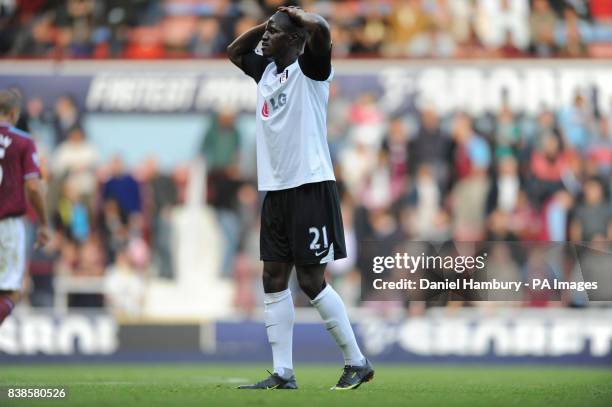 Fulham's Eddie Johnson shows his dejection after missing an open goal after West Ham scored an eaqualiser during the Barclays Premier League match at...