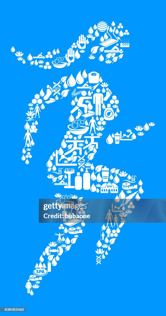 Woman Running Health and Wellness Icon Set Blue Background