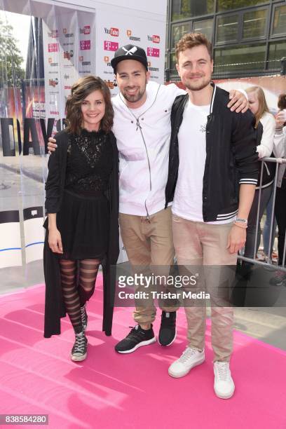 Joyce Ilg, Dominik Porschen and Phil Laude during the red carpet arrivals at the VideoDays 2017 at Lanxess Arena on August 24, 2017 in Cologne,...