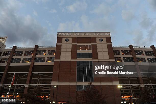 General view of Boone Pickens Stadium as seen before a game between the Oklahoma Sooners and the Oklahoma State Cowboys on November 29, 2008 in...
