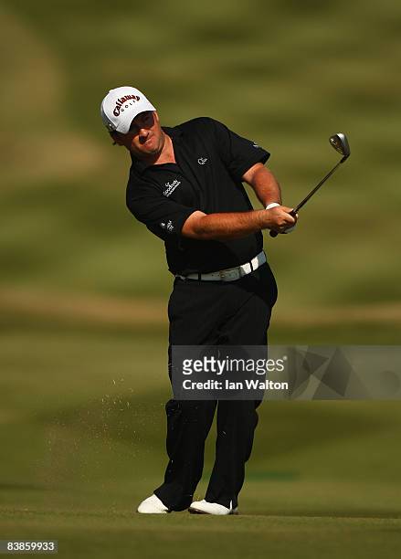 Graeme McDowell of Ireland in action during the final round of the Omega Mission Hills World Cup at the Mission Hills Resort on November 30, 2008 in...