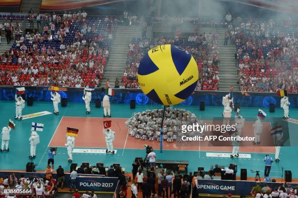 Opening ceremony of the Volleyball European Championship at the National stadium on August 24, 2017 in Warsaw, Poland. / AFP PHOTO / AFP. / JANEK...