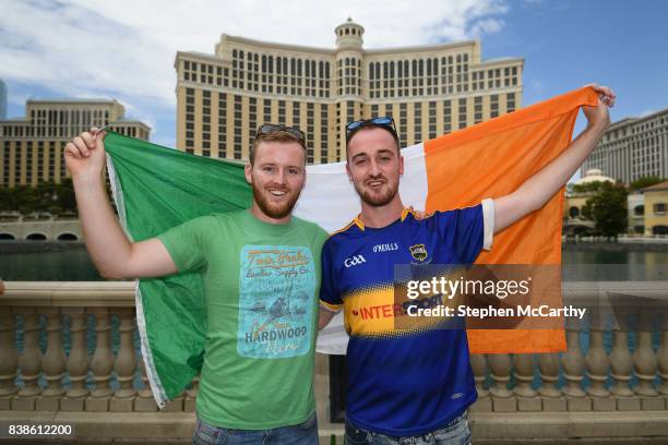 Nevada , United States - 24 August 2017; Conor McGregor supporters James Mohan, left, and Ben O'Neill, from Carrick-on-Suir, Co. Tipperary, outside...