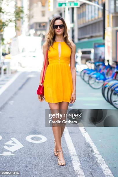 Model Barbara Fialho seen going to fittings for the 2017 Victoria's Secret Fashion Show in Midtown on August 24, 2017 in New York City.
