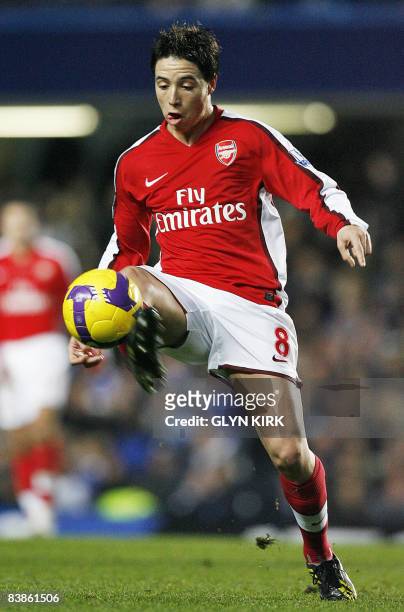 Arsenal's French midfielder Samir Nasri controls the ball during their Premier League football match against Chelsea on November 30, 2008 at Stamford...