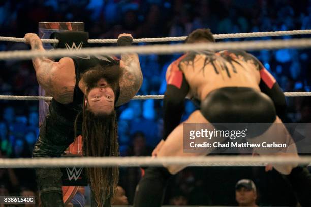 Professional Wrestling: WWE SummerSlam: Bray Wyatt in action vs Finn Balor during match at Barclays Center. Brooklyn, NY 8/20/2017 CREDIT: Chad...